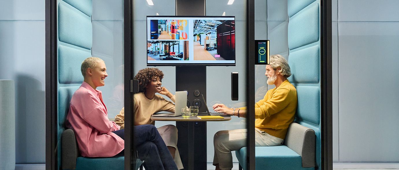 An OULIV meeting pod installed on an open-plan office floor